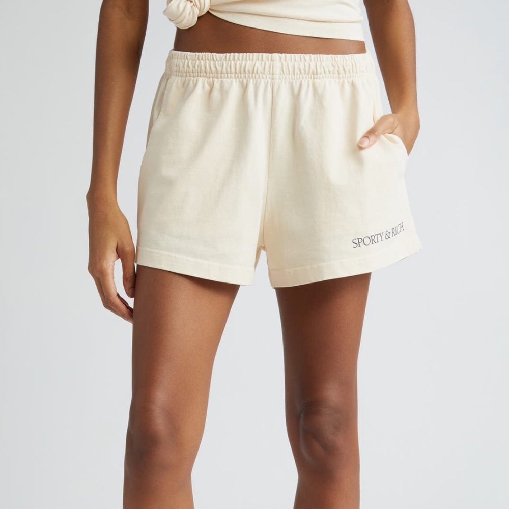 Sporty & Rich Club Disco Logo Cotton Shorts
